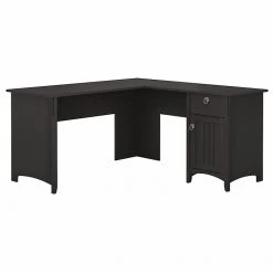 Bush Furniture Salinas L-Shaped Desk with Storage, Vintage Black - Durable Laminate Office Desk for Home and Office