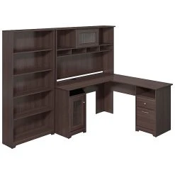 Bush Furniture Cabot L-Shaped Desk with Hutch & 5-Shelf Bookcase - Heather Gray (CAB011HRG) - Laminated Wood