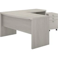 Kathy Ireland® Echo 60" L-Shaped Bow Front Desk with Mobile File Cabinet, Gray Sand – Stylish Office Furniture