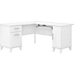 Bush Furniture Somerset 60"W L-Shaped Desk With Storage, White (WC81930K) - Durable Laminated Wood Office Desk