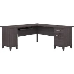 Bush Furniture Somerset 72"W L-Shaped Desk With Storage in Storm Gray | Durable Laminated Wood Design
