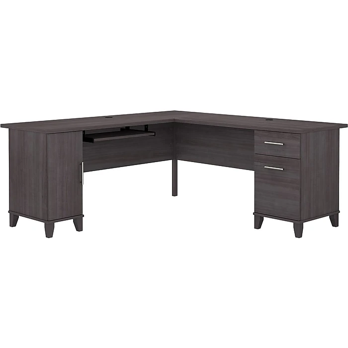 Bush Furniture Somerset 72"W L-Shaped Desk With Storage in Storm Gray | Durable Laminated Wood Design 1 Bush Furniture Somerset 72"W L-Shaped Desk With Storage in Storm Gray | Durable Laminated Wood Design