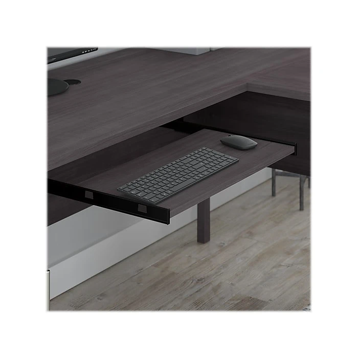 Bush Furniture Somerset 72"W L-Shaped Desk With Storage in Storm Gray | Durable Laminated Wood Design 4 Bush Furniture Somerset 72"W L-Shaped Desk With Storage in Storm Gray | Durable Laminated Wood Design - Image 4