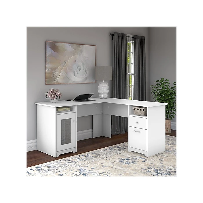 Bush Furniture Cabot 60" L-Shaped Corner Computer Desk, White (WC31930K) | Durable Laminated Wood Design 2 Bush Furniture Cabot 60" L-Shaped Corner Computer Desk, White (WC31930K) | Durable Laminated Wood Design - Image 2