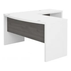 Office By Kathy Ireland® Echo 60"W L-Shaped Bow Front Desk in Pure White/Modern Gray - Stylish & Functional