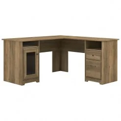 Bush Furniture Cabot 60" L-Shaped Desk, Reclaimed Pine Finish - Compact & Durable Laminated Wood Office Desk