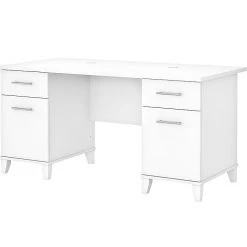 Bush Furniture Somerset 60"W White Laminated Wood Office Desk with Drawers (WC81928K)
