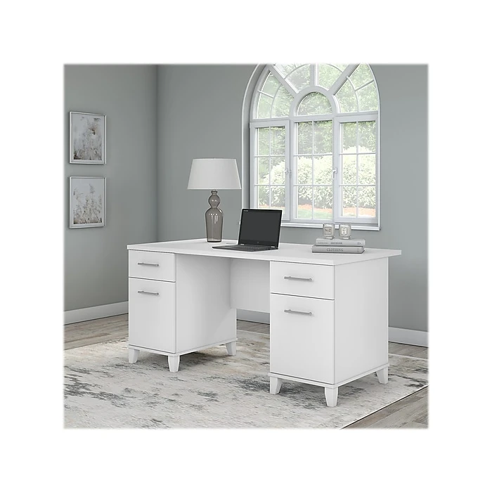 Bush Furniture Somerset 60"W White Laminated Wood Office Desk with Drawers (WC81928K) 2 Bush Furniture Somerset 60"W White Laminated Wood Office Desk with Drawers (WC81928K) - Image 2
