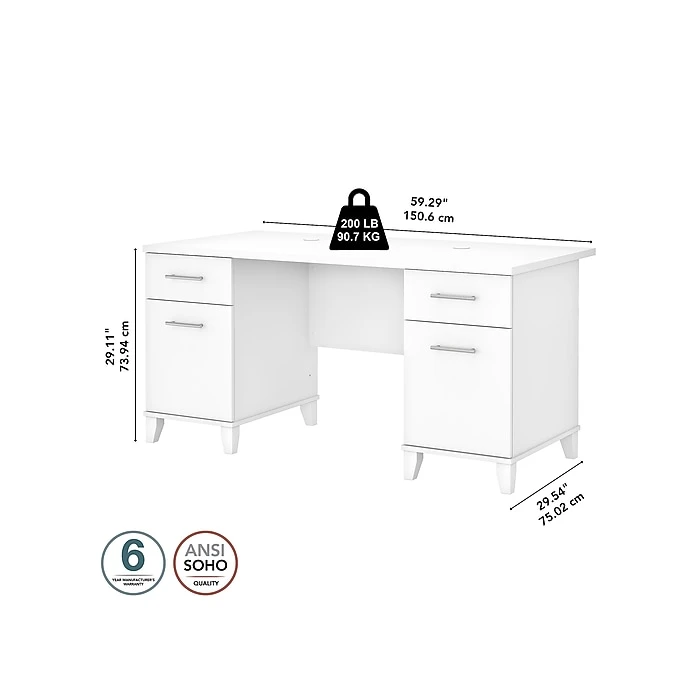 Bush Furniture Somerset 60"W White Laminated Wood Office Desk with Drawers (WC81928K) 5 Bush Furniture Somerset 60"W White Laminated Wood Office Desk with Drawers (WC81928K) - Image 5