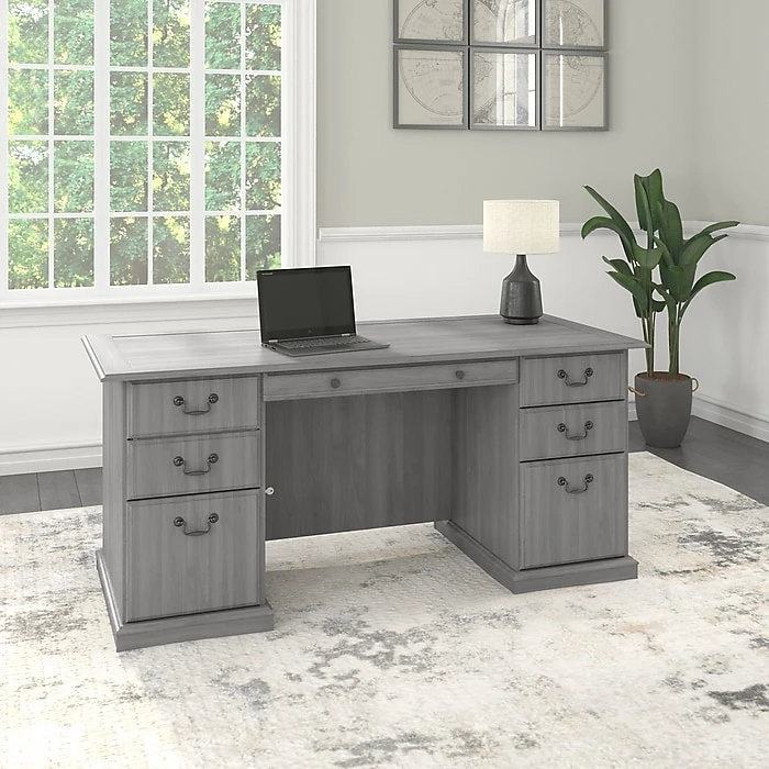 Bush Furniture Saratoga 66" Executive Desk with Drawers - Modern Gray Laminated Wood Office Desk (EX45866-03K) 2 Bush Furniture Saratoga 66" Executive Desk with Drawers - Modern Gray Laminated Wood Office Desk (EX45866-03K) - Image 2