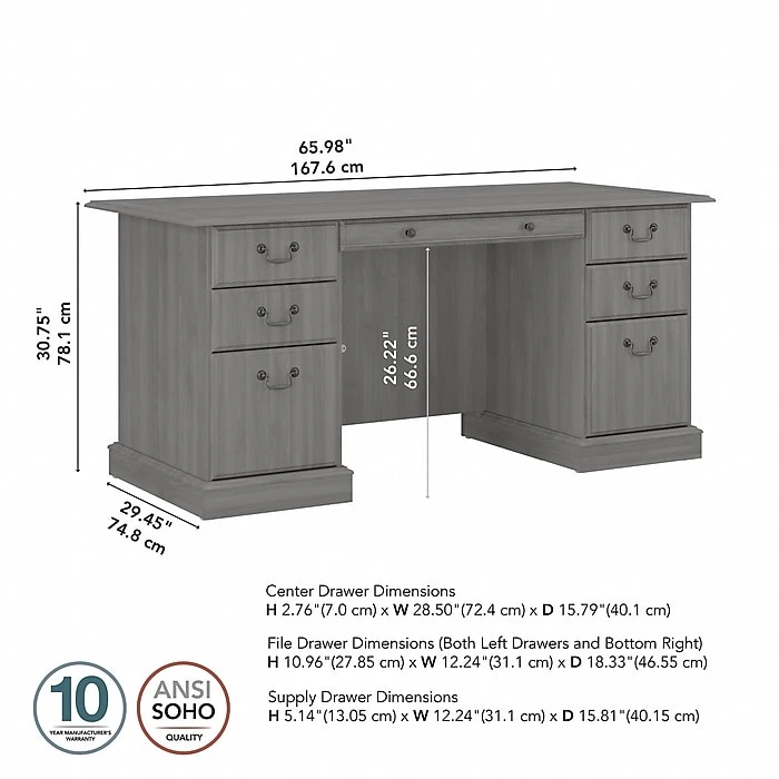 Bush Furniture Saratoga 66" Executive Desk with Drawers - Modern Gray Laminated Wood Office Desk (EX45866-03K) 4 Bush Furniture Saratoga 66" Executive Desk with Drawers - Modern Gray Laminated Wood Office Desk (EX45866-03K) - Image 4