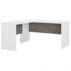 Kathy Ireland® Echo 60"W L-Shaped Desk in Pure White & Modern Gray | Stylish & Durable Laminated Wood Office Furniture