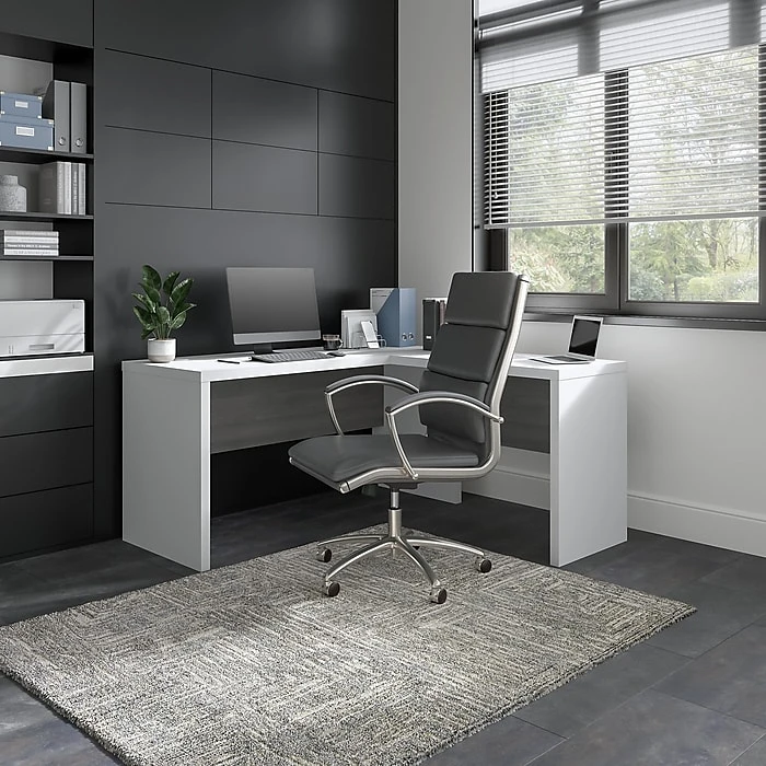 Kathy Ireland® Echo 60"W L-Shaped Desk in Pure White & Modern Gray | Stylish & Durable Laminated Wood Office Furniture 2 Kathy Ireland® Echo 60"W L-Shaped Desk in Pure White & Modern Gray | Stylish & Durable Laminated Wood Office Furniture - Image 2