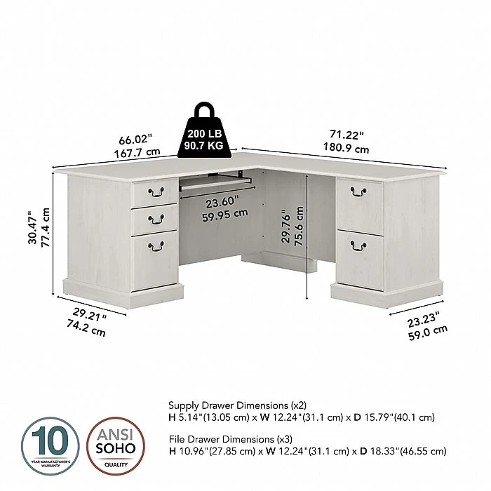 Bush Furniture Saratoga 66" L-Shaped Computer Desk With Drawers, Linen White Oak - Stylish & Functional Office Furniture 4 Bush Furniture Saratoga 66" L-Shaped Computer Desk With Drawers, Linen White Oak - Stylish & Functional Office Furniture - Image 4
