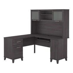 Bush Furniture Somerset 60"W L-Shaped Desk with Hutch, Storm Gray - Durable Laminated Wood Home Office Furniture