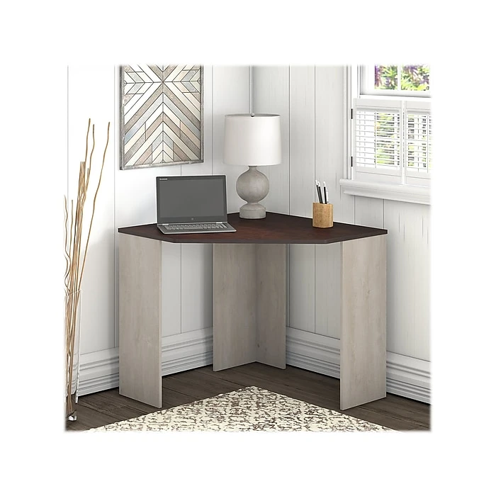 Bush Furniture Townhill 34" Corner Desk, Washed Gray/Madison Cherry - Space-Saving Laminated Wood Office Desk 2 Bush Furniture Townhill 34" Corner Desk, Washed Gray/Madison Cherry - Space-Saving Laminated Wood Office Desk - Image 2