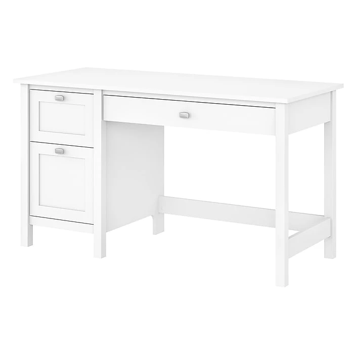 Bush Furniture Broadview 54" W Computer Desk with Pedestal in Pure White – Laminate Workspace Solution 1 Bush Furniture Broadview 54" W Computer Desk with Pedestal in Pure White – Laminate Workspace Solution