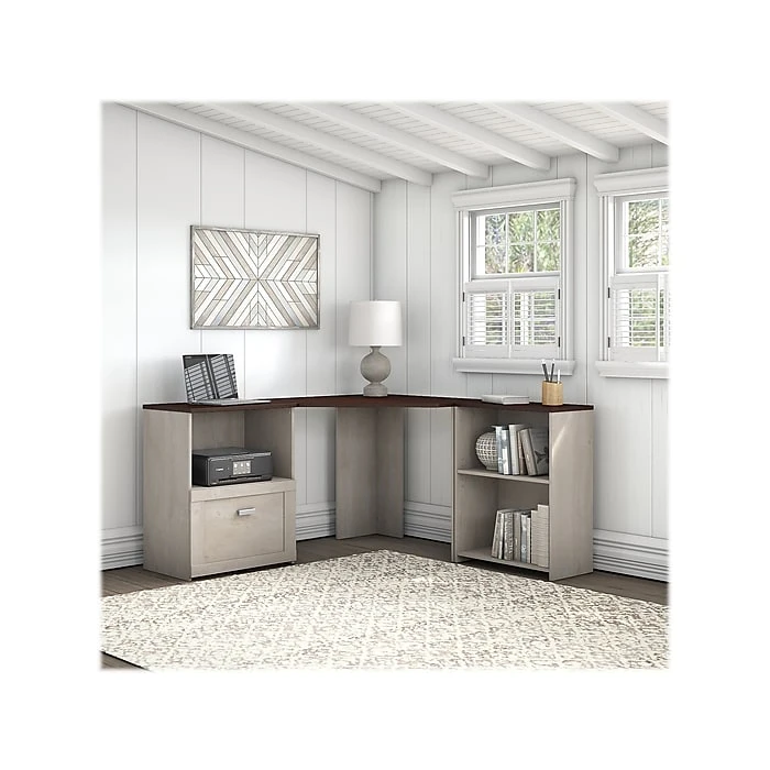 Bush Furniture Townhill 34" Corner Desk, Washed Gray/Madison Cherry - Space-Saving Laminated Wood Office Desk 6 Bush Furniture Townhill 34" Corner Desk, Washed Gray/Madison Cherry - Space-Saving Laminated Wood Office Desk - Image 6