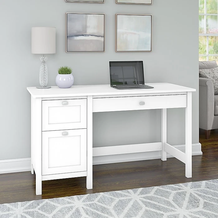 Bush Furniture Broadview 54" W Computer Desk with Pedestal in Pure White – Laminate Workspace Solution 2 Bush Furniture Broadview 54" W Computer Desk with Pedestal in Pure White – Laminate Workspace Solution - Image 2
