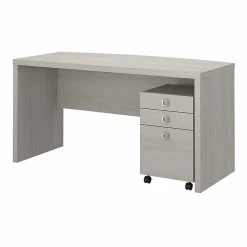 Office By Kathy Ireland® Echo 60" Bow Front Computer Desk with Mobile Cabinet, Gray Sand