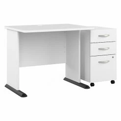 Bush Business Furniture Studio A 36"W Small Computer Desk with 3-Drawer Mobile File Cabinet, White (STA005WHSU) - Laminated Wood