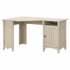 Bush Furniture Salinas 55"W Corner Desk with Storage Cabinet, Antique White - Laminated Wood