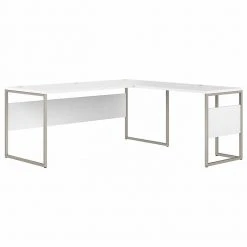 Bush Business Furniture 72" White L-Shaped Desk with Metal Legs | HYB026WH
