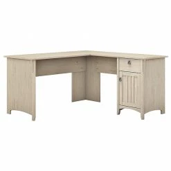 Bush Furniture Salinas L-Shaped Desk with Storage, Antique White (SAD160AW-03) – Stylish & Functional Laminate Office Desk