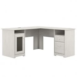 Bush Furniture Cabot 60"W L-Shaped Desk, Linen White Oak (WC31130-03K) - Stylish Laminated Wood Office Desk