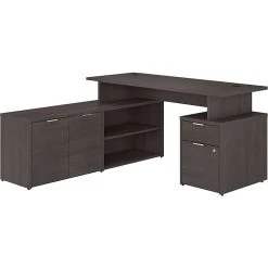 Bush Business Furniture Jamestown 60" L-Shaped Desk Bundle with Shelves, Storm Gray (JTN021SGSU) - Durable Laminated Wood Design