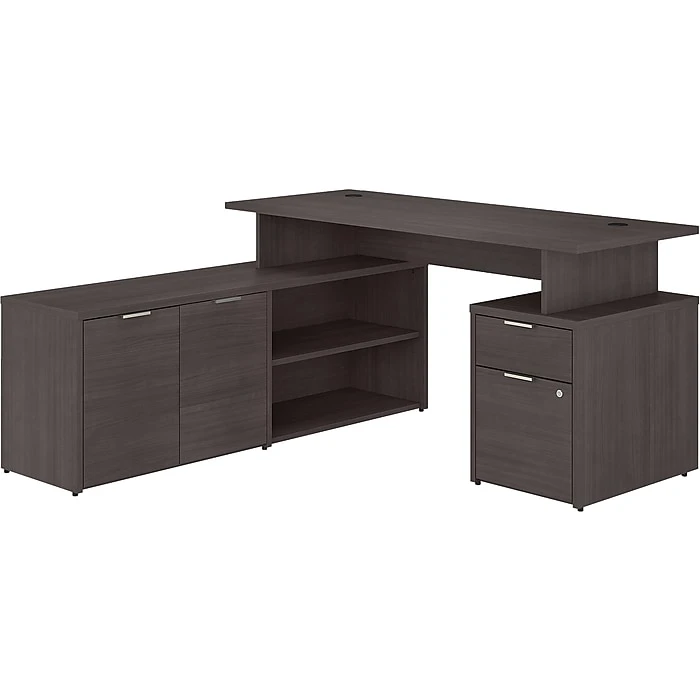 Bush Business Furniture Jamestown 60" L-Shaped Desk Bundle with Shelves, Storm Gray (JTN021SGSU) - Durable Laminated Wood Design 1 Bush Business Furniture Jamestown 60" L-Shaped Desk Bundle with Shelves, Storm Gray (JTN021SGSU) - Durable Laminated Wood Design