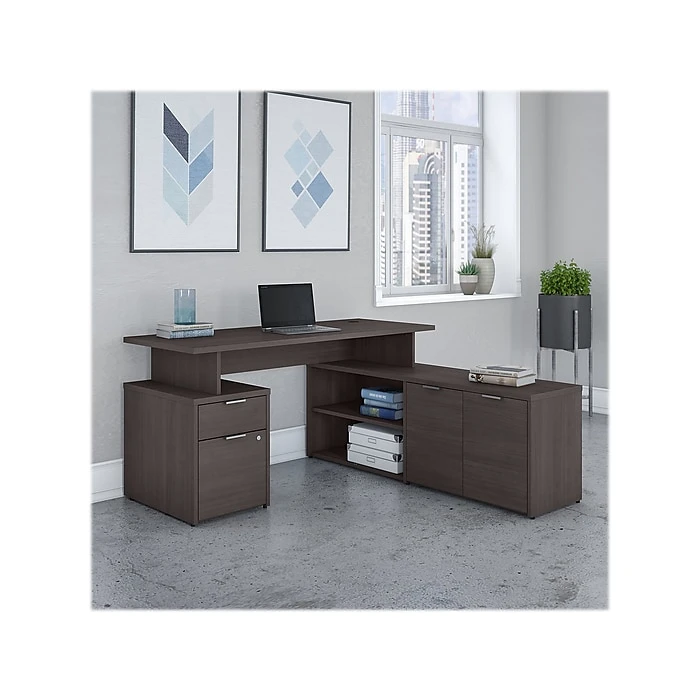 Bush Business Furniture Jamestown 60" L-Shaped Desk Bundle with Shelves, Storm Gray (JTN021SGSU) - Durable Laminated Wood Design 2 Bush Business Furniture Jamestown 60" L-Shaped Desk Bundle with Shelves, Storm Gray (JTN021SGSU) - Durable Laminated Wood Design - Image 2