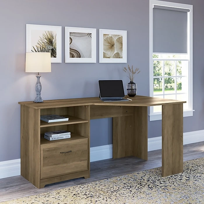 Bush Furniture Cabot 60" Corner Desk, Reclaimed Pine - Space-Saving Laminated Wood Office Furniture (WC31515-03K) 2 Bush Furniture Cabot 60" Corner Desk, Reclaimed Pine - Space-Saving Laminated Wood Office Furniture (WC31515-03K) - Image 2