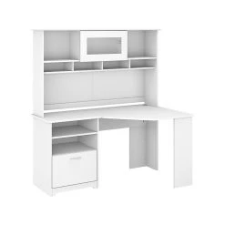 Bush Furniture Cabot 60" Corner Desk with Hutch, White (CAB008WHN) - Laminated Wood Office Desk