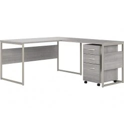 Bush Business Furniture HYB029PGSU 60" L-Shaped Desk with Mobile File Cabinet, Platinum Gray - Laminated Wood Office Desk