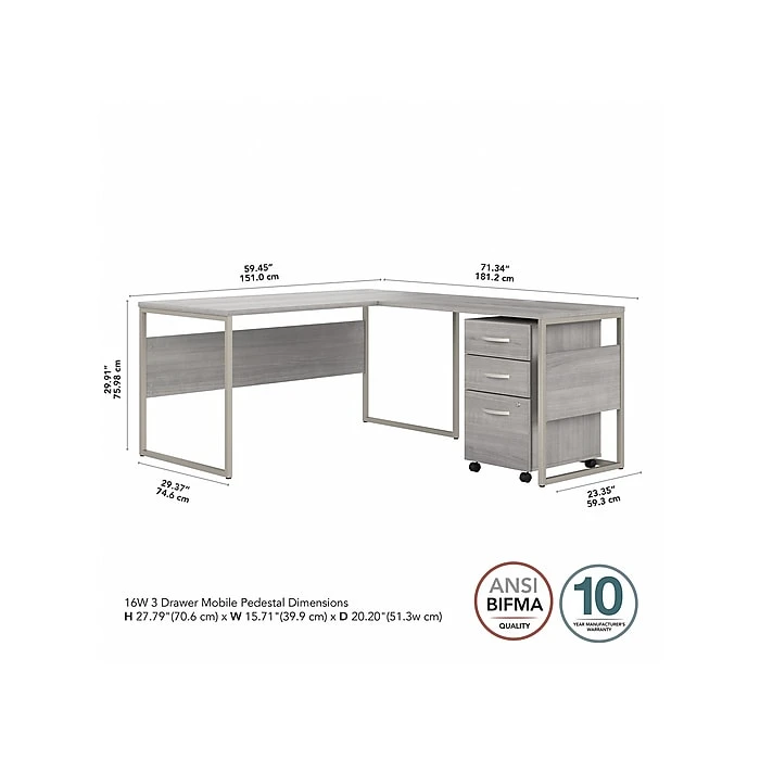 Bush Business Furniture HYB029PGSU 60" L-Shaped Desk with Mobile File Cabinet, Platinum Gray - Laminated Wood Office Desk 4 Bush Business Furniture HYB029PGSU 60" L-Shaped Desk with Mobile File Cabinet, Platinum Gray - Laminated Wood Office Desk - Image 4