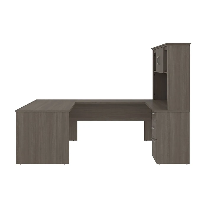 Bestar Logan 66W U or L-Shaped Executive Desk with Pedestal & Hutch - Bark Grey 2 Bestar Logan 66W U or L-Shaped Executive Desk with Pedestal & Hutch - Bark Grey - Image 2