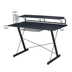 Techni Sport Carbon Gaming Desk with Shelves - Black (RTA-TS200-BK) | Durable Laminate Surface