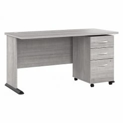Bush Business Furniture Studio A 60"W Laminated Wood Computer Desk with 3-Drawer Mobile File Cabinet, Platinum Gray