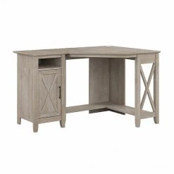 Bush Furniture Key West 34" Small Corner Desk With Storage Cabinet, Washed Gray - Compact & Stylish Laminated Wood Desk