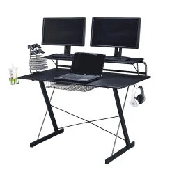 Techni Sport Carbon Gaming Desk with Shelves - Black (RTA-TS200-BK) | Durable Laminate Surface -Computer Office Desks Shop unnamed file 490