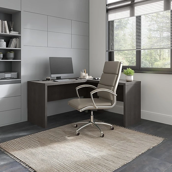 Office By Kathy Ireland® Echo 60"W L-Shaped Desk in Charcoal Maple | Premium Laminated Wood Design 2 Office By Kathy Ireland® Echo 60"W L-Shaped Desk in Charcoal Maple | Premium Laminated Wood Design - Image 2