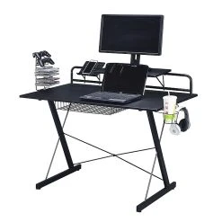 Techni Sport Carbon Gaming Desk with Shelves - Black (RTA-TS200-BK) | Durable Laminate Surface -Computer Office Desks Shop unnamed file 491