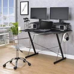 Techni Sport Carbon Gaming Desk with Shelves - Black (RTA-TS200-BK) | Durable Laminate Surface -Computer Office Desks Shop unnamed file 492