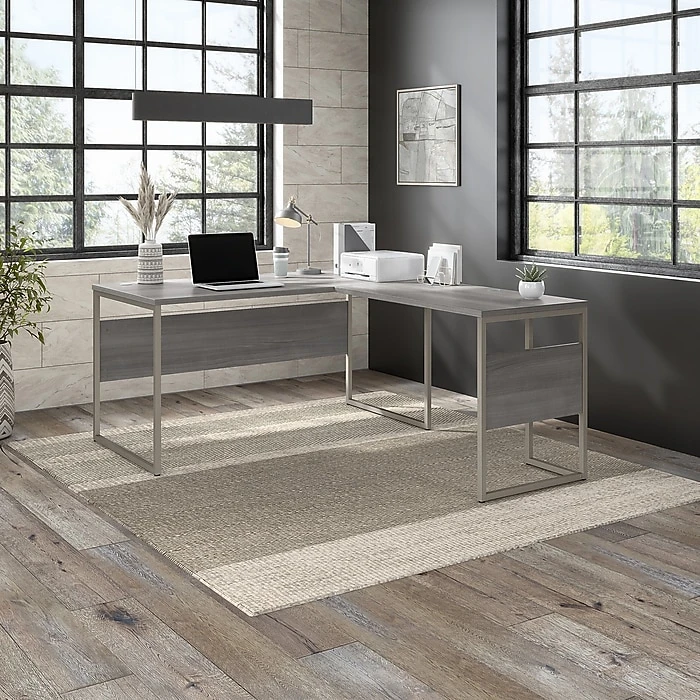 Bush Business Furniture Hybrid 60" L-Shaped Table Desk in Platinum Gray | Durable Laminated Wood | Office & Home 2 Bush Business Furniture Hybrid 60" L-Shaped Table Desk in Platinum Gray | Durable Laminated Wood | Office & Home - Image 2