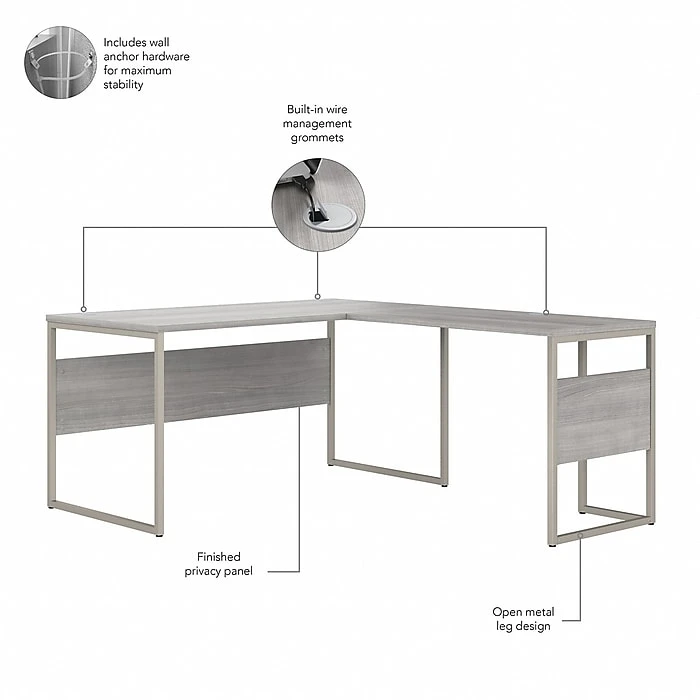 Bush Business Furniture Hybrid 60" L-Shaped Table Desk in Platinum Gray | Durable Laminated Wood | Office & Home 3 Bush Business Furniture Hybrid 60" L-Shaped Table Desk in Platinum Gray | Durable Laminated Wood | Office & Home - Image 3