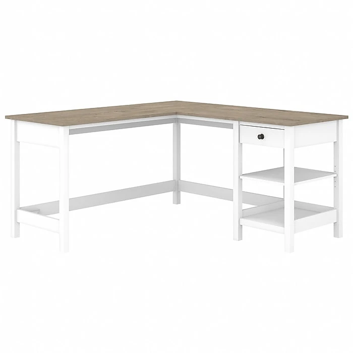 Bush Furniture Mayfield 60" L-Shaped Computer Desk With Storage - Pure White/Shiplap Gray | Laminated Wood Desk 1 Bush Furniture Mayfield 60" L-Shaped Computer Desk With Storage - Pure White/Shiplap Gray | Laminated Wood Desk