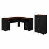 Bush Furniture Fairview 60" L-Shaped Desk with 2-Door Storage Cabinet & File Drawer - Antique Black/Hansen Cherry | Laminated Wood Office Furniture