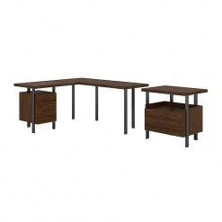 Bush Furniture Architect 60"W L-Shaped Desk with Lateral File Cabinet, Modern Walnut (ACT004MW) - Stylish & Functional Laminated Wood Desk