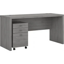 Kathy Ireland® Echo 60"W Laminated Wood Credenza Desk with Mobile File Cabinet, Modern Gray – ECH003MG